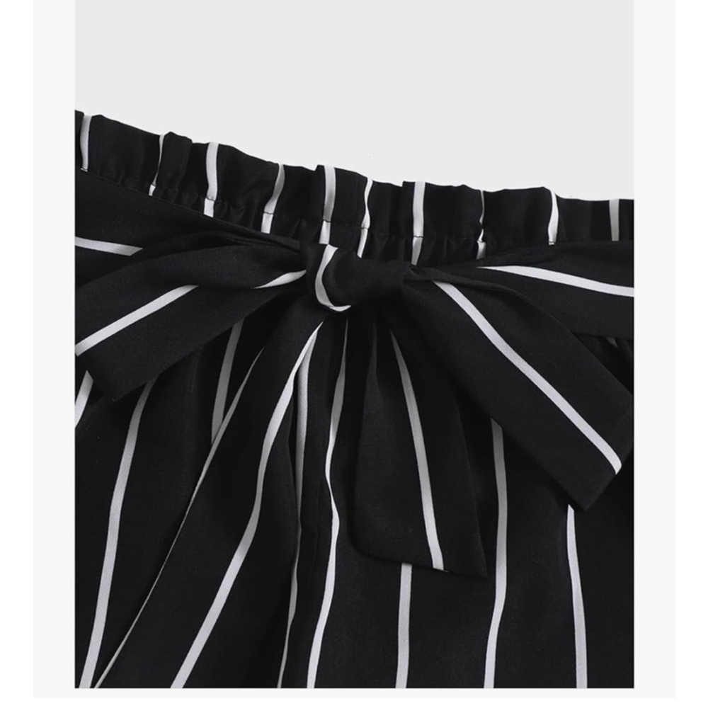 Women's Black White Striped High Waist Shorts XS - Picture 6 of 6